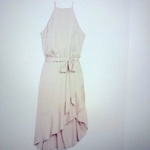 💖Express high neck asymmetrical fit and flare  dres